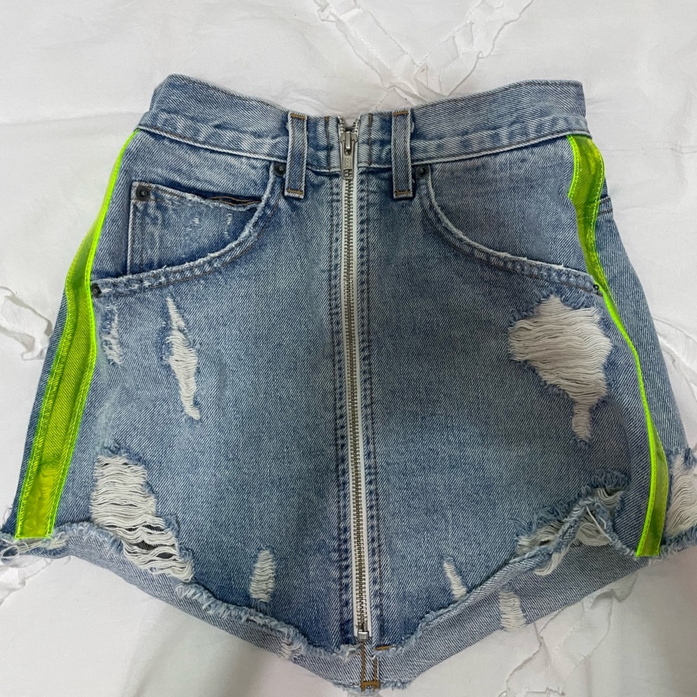 LF Carmar denim skirt with neon green side detailing